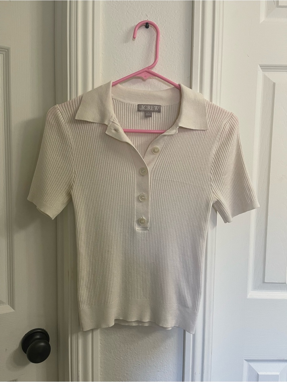 J.Crew Cream Ribbed Polo Shirt - Picture 3 of 5